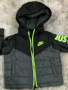 Nike Black & Gray Puffer Jacket with Neon Green Accents